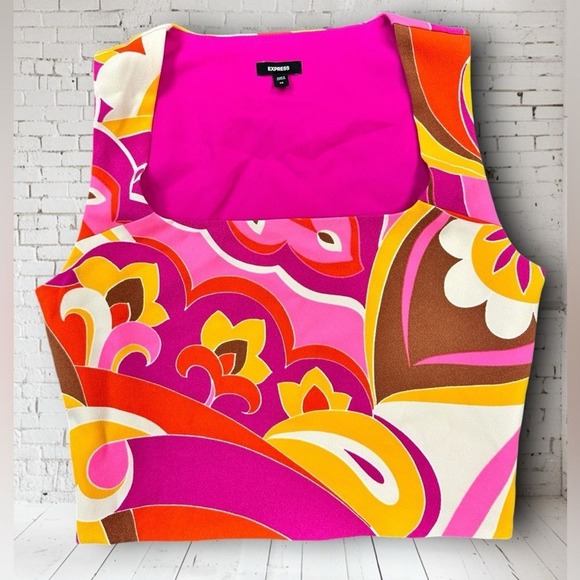 Express Tops - EXPRESS Printed Square Neck Cropped Tank SZ XS Colorful. Hippie Groovy